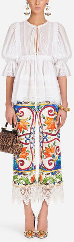 Muslin Blouse and Lace-Trim Majolica Pants