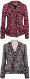 Fringed Tweed Knit Jacket in Red or Grey - DESIGNER INSPIRED FASHIONS
