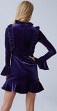 Ruffled Blue Velvet Mini Dress - DESIGNER INSPIRED FASHIONS