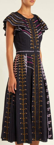 Embroidered Flutter-Sleeve Dress | DESIGNER INSPIRED FASHIONS