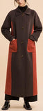 Bicolor Single-Breasted Long Wool Coat