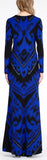 'Suzani' Motif Printed Long Gown in Blue - DESIGNER INSPIRED FASHIONS