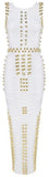 'Bradshaw' Gold Beaded Long Dress - White - DESIGNER INSPIRED FASHIONS