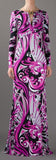 Long Printed Silk Gown in Purple - DESIGNER INSPIRED FASHIONS