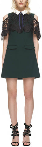 Lace Cape Mini Dress, Black & Green - DESIGNER INSPIRED FASHIONS