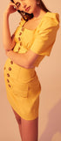 Button-Embellished Top and Skirt Set - Yellow or Black