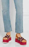 Metallic Leather Pearl-Studded Platform Sandals - DESIGNER INSPIRED FASHIONS