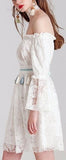 Off-the-Shoulder Floral-Lace White Dress - DESIGNER INSPIRED FASHIONS