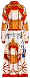 Stage Printed Blouse with Embellished Collar and Pleated Skirt Set