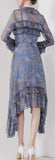 Printed Asymmetric Ruffled Dress - Oatmeal or Blue - DESIGNER INSPIRED FASHIONS