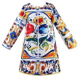 'Majolica' Print Long-Sleeve Dress - DESIGNER INSPIRED FASHIONS