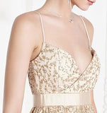Gold Embroidered Sleeveless Formal Gown - DESIGNER INSPIRED FASHIONS