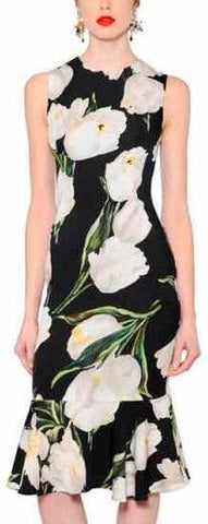Sleeveless Tulip Print Dress - DESIGNER INSPIRED FASHIONS