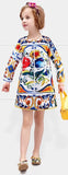 'Majolica' Print Long-Sleeve Dress - DESIGNER INSPIRED FASHIONS