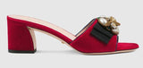 Velvet Mid-Heel Slide with Bee - Black or Red