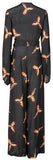 Bird Printed Wrap Wide-Leg Jumpsuit