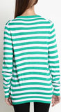 Green Striped Leaf Embroidered Knit Sweater - DESIGNER INSPIRED FASHIONS