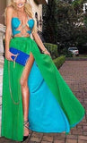 Long Chained Contrast Halter Dress - DESIGNER INSPIRED FASHIONS