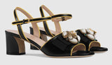 Leather Mid-Heel Sandal with Bee
