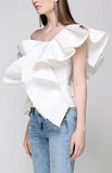 One-Shoulder Ruffled Top, White - DESIGNER INSPIRED FASHIONS