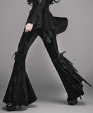 Black Flared Floral Applique Velour Pants - DESIGNER INSPIRED FASHIONS