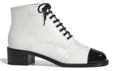 Lace-up White and Black Leather Booties