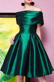 Off-the-Shoulder Emerald Green Satin Dress - DESIGNER INSPIRED FASHIONS