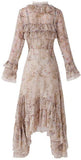 Printed Asymmetric Ruffled Dress - Oatmeal or Blue - DESIGNER INSPIRED FASHIONS