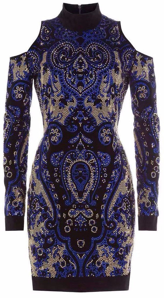 Embellished Cold-Shoulder Dress - DESIGNER INSPIRED FASHIONS