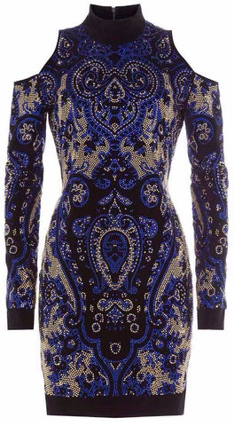 Embellished Cold-Shoulder Dress - DESIGNER INSPIRED FASHIONS
