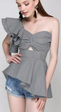 'MarÌ_a De M̬dici' Asymmetrical Peplum Gingham Top - DESIGNER INSPIRED FASHIONS