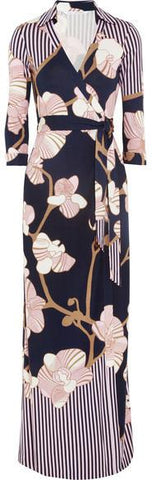 'Abigail' Printed Silk-Jersey Wrap Maxi Dress - DESIGNER INSPIRED FASHIONS