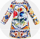 'Majolica' Print Long-Sleeve Dress - DESIGNER INSPIRED FASHIONS