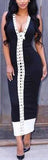 Lace-Up Bodycon Bicolor Dress, Black & White - DESIGNER INSPIRED FASHIONS