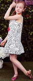 'Rome' Embroidered Polka Dot Print Floral-Appliques Dress, Black or White - DESIGNER INSPIRED FASHIONS