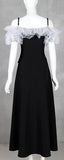 Off-Shoulder Tulle-Ruffled Button-Embellished Long Black Dress