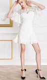 Lace Cutout Pleated-Side Dress, White - DESIGNER INSPIRED FASHIONS