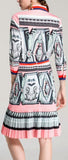 Printed Pussy-Bow Shirt & Pleated Printed Skirt Set