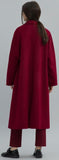 Contrast-Stripe Long Wool Coat