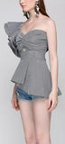 'MarÌ_a De M̬dici' Asymmetrical Peplum Gingham Top - DESIGNER INSPIRED FASHIONS
