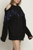 Wing-Embroidered Cold-Shoulder Sweatshirt, Black
