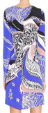 Lion Print Jersey Silk Dress in Blue - DESIGNER INSPIRED FASHIONS
