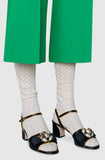Leather Mid-Heel Sandal with Bee