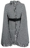 Houndstooth Fringed Poncho Coat