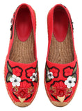 Locket-Flower-Jewel Embroidered Espadrilles-Red - DESIGNER INSPIRED FASHIONS