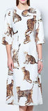 Bengal Cat Print Dress - White - DESIGNER INSPIRED FASHIONS