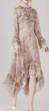 Printed Asymmetric Ruffled Dress - Oatmeal or Blue - DESIGNER INSPIRED FASHIONS