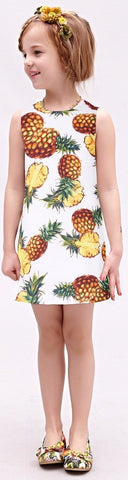 Pineapple Print Dress, White - DESIGNER INSPIRED FASHIONS