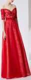 Embroidered Lace and Tulle Gown in Red