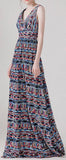 Multicolored Embroidered V-Neck Gown - DESIGNER INSPIRED FASHIONS